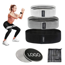 Custom Logo Wide Anti Slip Fabric Resistance Bands Set, Women Hip Exercise Workout Booty Bands with Core Sliders